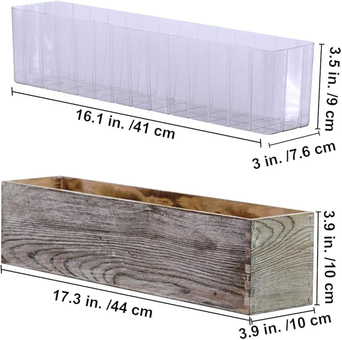 1 Pcs Wood Planter Rectangle Whitewashed Rectangular Decorative Wooden Box with Inner Plastic Box - 17.3" L x 3.9" W x 3.9" H Floral Natural Centerpieces Rustic Wedding Decor