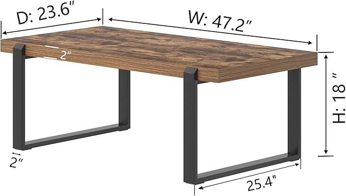 FOLUBAN Coffee Table, Modern Rustic Wood and Metal Center Table, Industrial Rectangle Cocktail Tea Table for Living Room, Brown, 47 Inch
