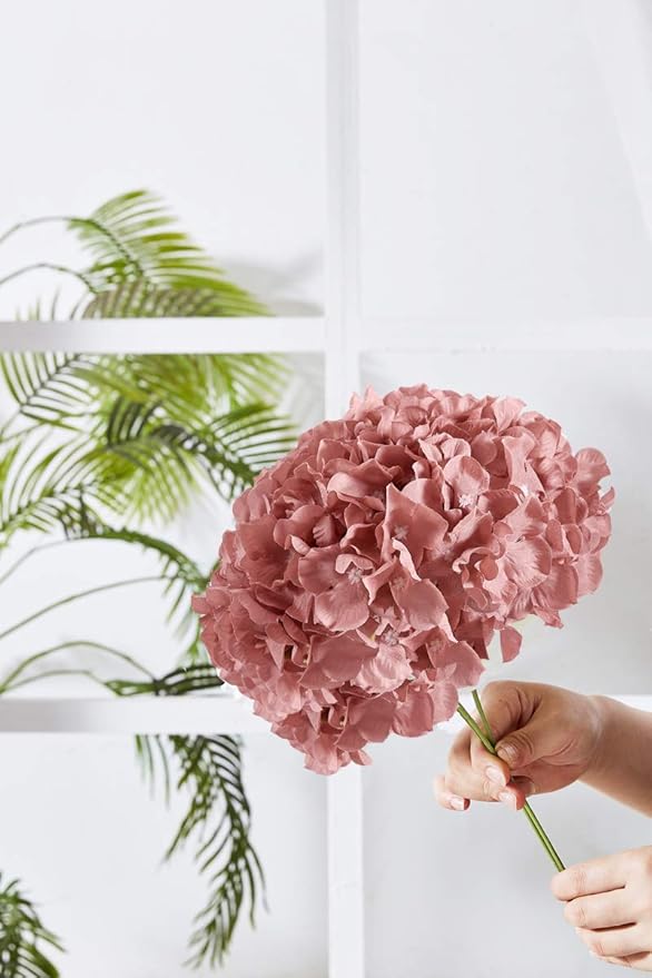 Hydrangea Silk Flower Heads 10 Dusty Rose Artificial Hydrangea Silk Flowers Head for Wedding Centerpieces Bouquets DIY Floral Decor Home Decoration with Long Stems.