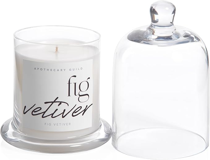 Zodax Apothecary Guild Scented Jar Candle with Glass Cloche, 10.19 oz - Black Fig Vetiver