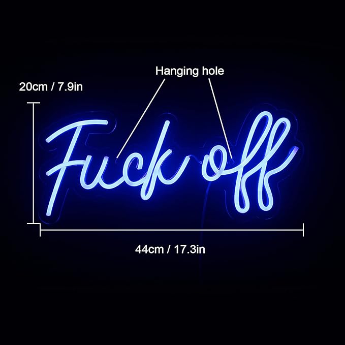 Neon Sign Fuck Off Blue Neon Lights for Wall Decor USB/Switch Operated Real Neon Wall Signs for Bedroom, Art Decorative Letter for Game Room,Bar Office Party Holiday Christmas,Aesthetic Décor for Living Room