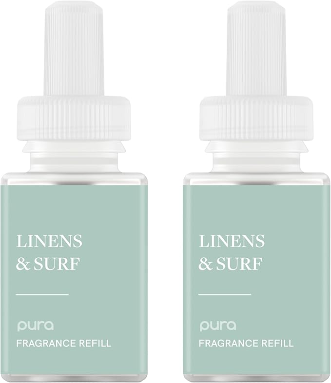 Pura Smart Home Air Diffuser Fragrance - Smart Home Scent Refill - Up to 120-Hours of Premium Fragrance per Refill - Clean Diffuser for Office & Apartment - 2 Pack, Linens & Surf