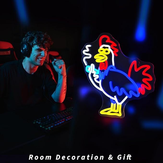 Rooster Neon Signs for Wall Decor LED Light Sign for Room Decor Aesthetics Light Up Sign for Birthday Party Decoration Aesthetics USB Powered