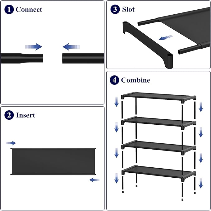 Kitsure Shoe Rack - Premium Non-Woven Shoe Rack Shelf, Shoe Organizer for Closet, Entryway, Garage & Corridor, Sturdy & Durable Long Stackable Shoe Shelves, X-Large, Black