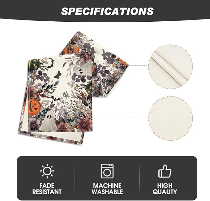 Artoid Mode Jack-O'-Lantern Pumpkin Floral Ghost Halloween Table Runner, Eucalyptus Kitchen Dining Table Decoration for Home Party Decor 13x36 Inch