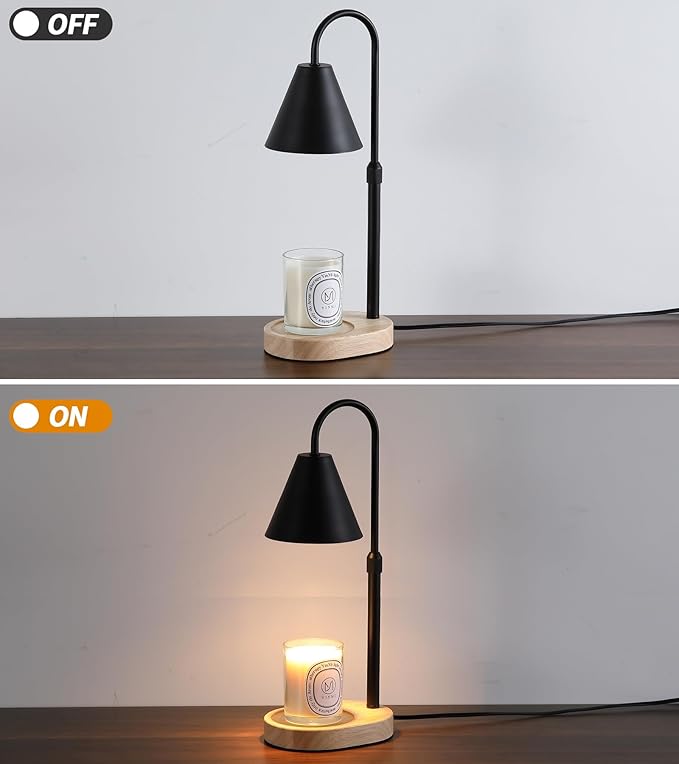 Black Candle Warmer Lamp with Timer and Dimmer,Mother's Day/Birthday for Mom/Wife,Electric Wax Melt Warmer,Home Decor,Scented Jar Lamp,Adjustable Height,with 2 Bulbs