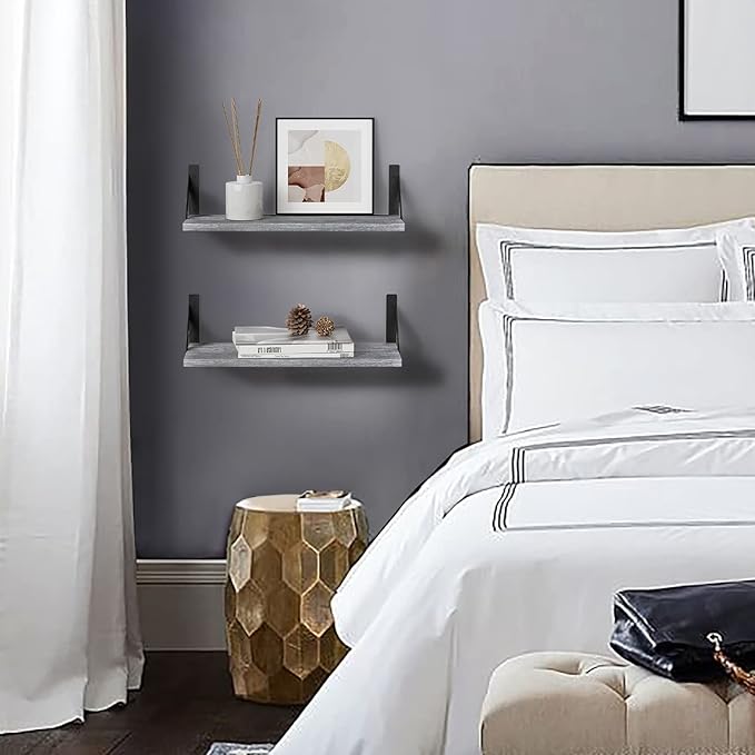 Forbena Grey Floating Shelves for Wall Decor Set of 3, Floating Book Shelves for Bedroom Living Room Classroom Library Office, Wall Mounted Shelf for Kids Room Christmas Decor (Rustic Gray)