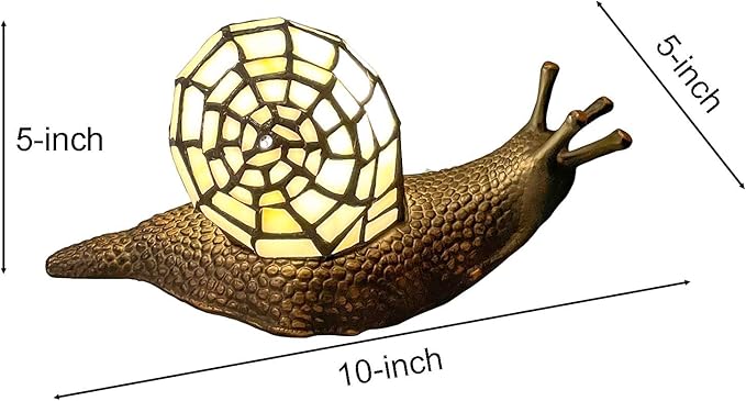 Bieye L10988 Land Snail Tiffany Style Stained Glass Accent Table Lamp for Home Decor (White, 10" D x 5" W x 5" H)