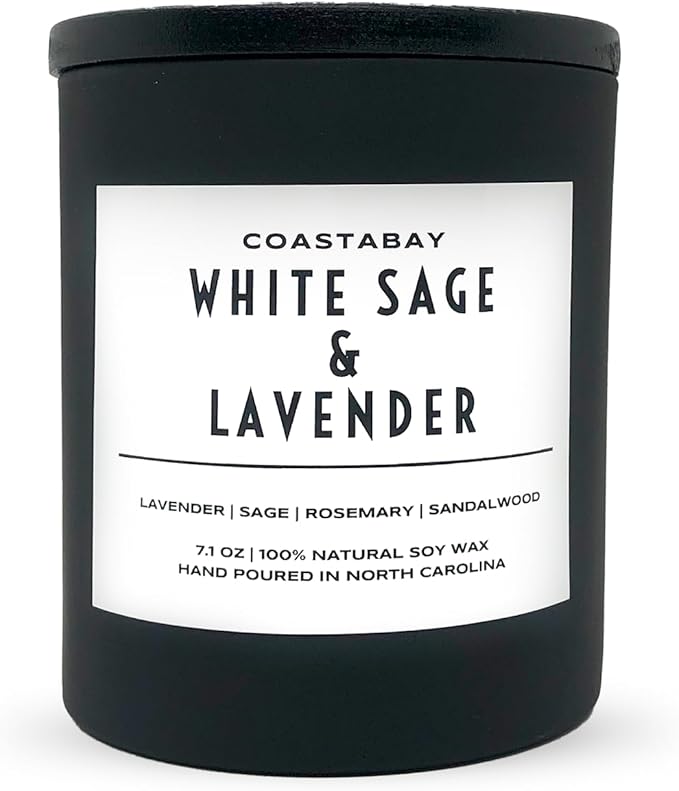 White Sage and Lavender Candle | 100% Organic Soy Wax, Scented Candle, Candles Gifts for Women, Sandalwood, for Aromatherapy, Cleansing House, and Relaxation, 7.1oz