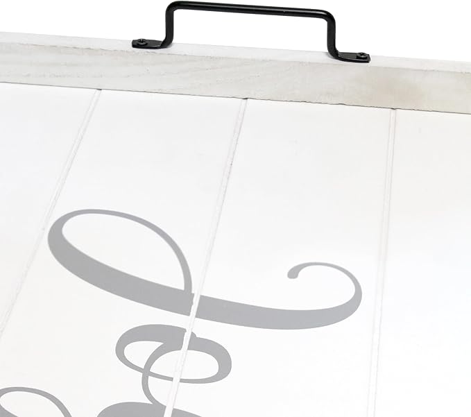 Elegant Designs, 15.50" x 12", Decorative Wood Serving Tray w/Handles, White Wash Joy (HG2000-WJY)