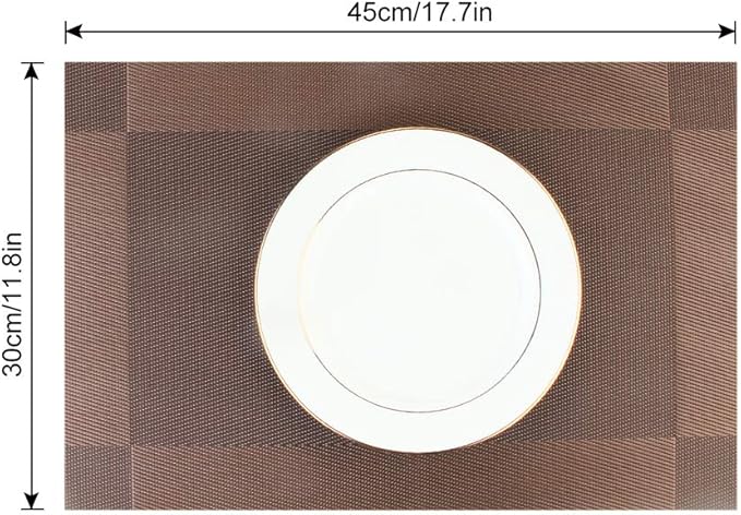 DACHUI Placemats, Heat-Resistant Placemats Stain Resistant Anti-Skid Washable PVC Table Mats Woven Vinyl Place mats (6pcs, Brown-Cross)