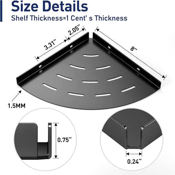 2 Pack Corner Shower Shelves 304 Stainless Steel Matte Black Corner Shower Shelf 8in Shower Shelves Drilling Installation