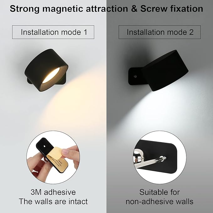 Lightess 2PC LED Wall Sconces, 19 Colors Dimmable Wall Mounted Lamp with Rechargeable Battery Operated USB, 360°Rotate Magnetic Ball, Touch & Remote Control, Cordless Wall Light for Reading Bedside