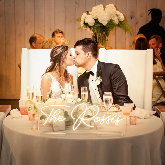 Tabletop Custom Neon Sign for Wedding, Personalised Free Standing Last Name Neon Sign with Acrylic Base, for Wedding Reception,Festival Anniversary