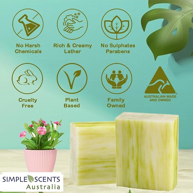 Lemongrass Scented Natural Soap Bars (5 Bars), 3.5oz Moisturizing French Triple Milled Soap Bars Enriched with Shea Butter - Pure Plant Oil Bath & Body