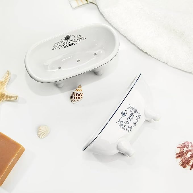 1 Piece 5.7" Mini Ceramic Clawfoot Double Ended Bathtub Soap Dish Vintage Decortative Soap Dish