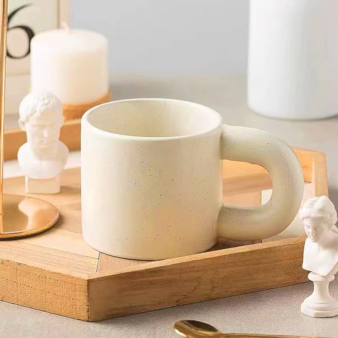 Ceramic Coffee Mug,Tea Cup with Porcelain Fat Round Handle,Dishwasher&Microwave Safe Mug to Decorate,12 oz, Modern,Simplicity Unique Style For Any Kitchen. (Sesame dots)