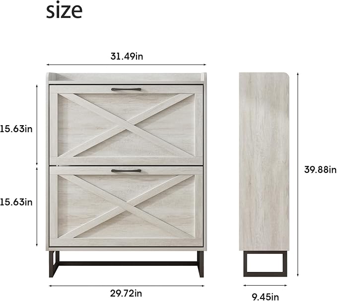 Maupvit Shoe Storage Cabinet with 2 Flip Drawers, Freestanding Organizer with Metal Legs for Entryway, Narrow Shoe Rack Cabinet, Beige