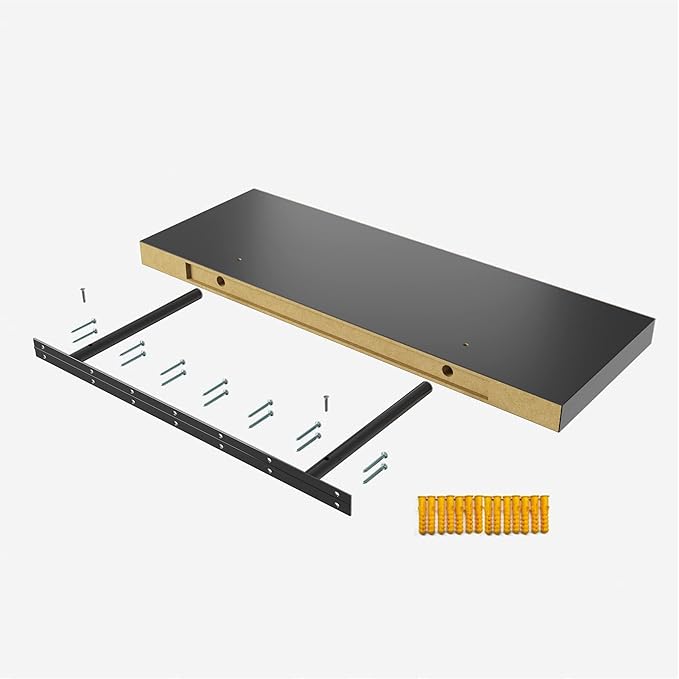 Floating Shelf, Set of 1 Wall Shelf, 24 in W x 12.75 in D x 2 in H Wooden Floating Wall Shelf with Invisible Brackets for Living Room/Bedroom/Bathroom/Kitchen Storage and Decor, Black