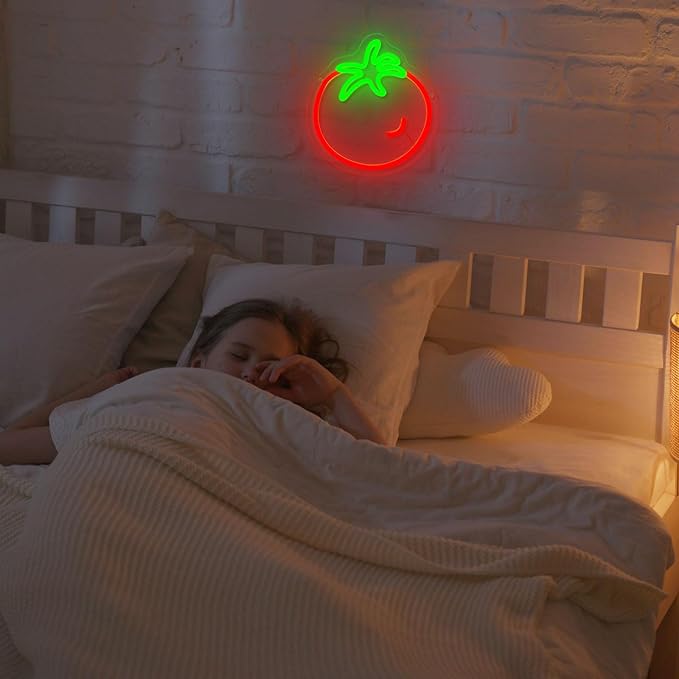 Tomato Neon Sign for Wall Decor,Cute Fruit LED Neon Light 9.4 * 10.2 inch Dimmable USB Kawaii Small Tomato Light Up Sign for Boys Girls Room Restaurant Birthday Party barn
