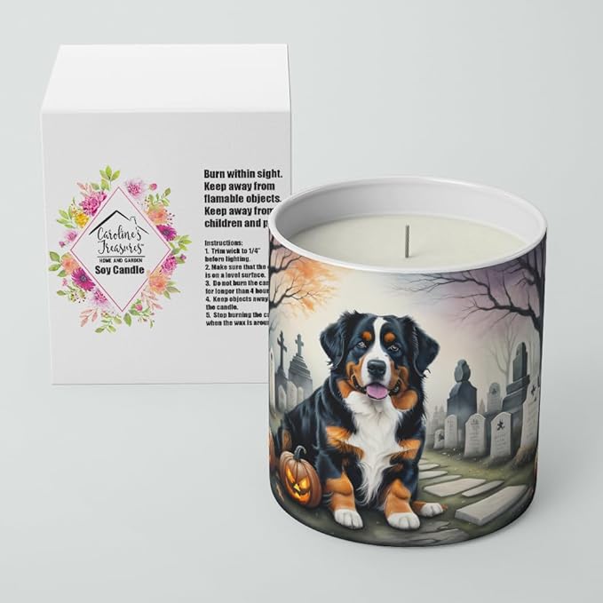 Caroline's Treasures DAC2014CDL Bernese Mountain Dog Spooky Halloween Decorative Soy Candle Nature Soy Wax Essential Oil Home Decor Ideal for Bedroom Kitchen Bath Office Gift, 10 oz