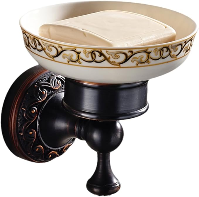 Leyden Bronze Soap Dish, Oil Rubbed Bronze Bathroom Accessories Soap Holder Shower Room Soap Dish Stand Organizer Tray Ceramic Dish Brass Retro Wave Pattern Design