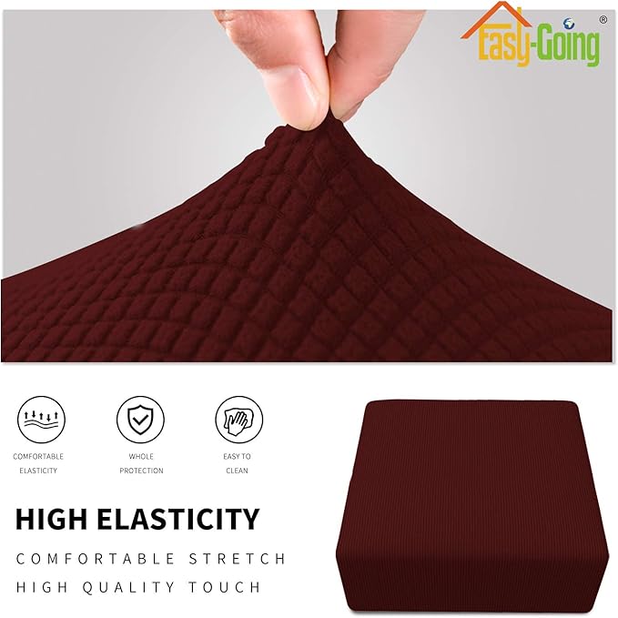 Easy-Going Stretch Ottoman Cover Folding Storage Stool Furniture Protector Soft slipcover with Elastic Bottom (Medium,Wine)