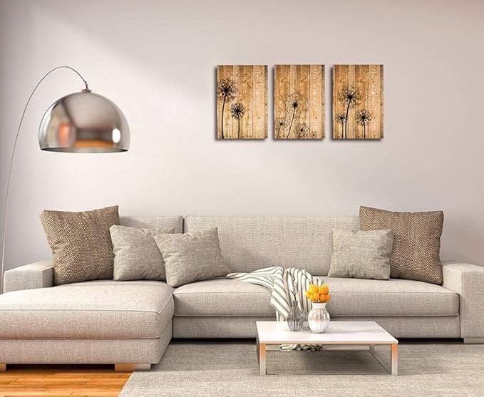 modern Bathroom wall decoration for bedroom canvas wall art for living room kitchen works of art dandelion wood grain flowers Watercolor painting canvas prints office home decoration 16 "x 24" 3 piece