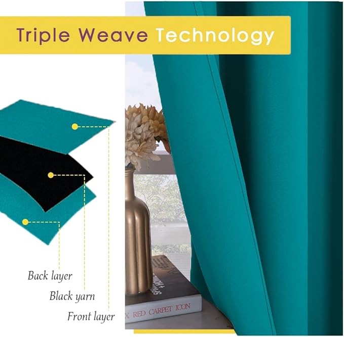 NICETOWN Thermal Insulated Peacock Teal Blackout Curtains for Bedroom, Window Treatment Solid Grommet Room Darkening Drape Panels for Bedroom (Set of 2, 70 by 63 inches Long)