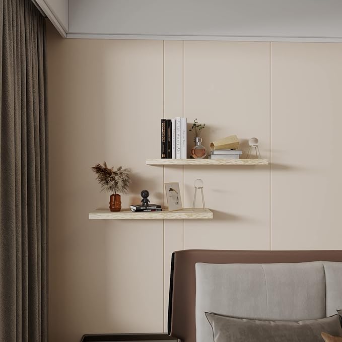 Floating Shelves 24 Inch Wall Shelf Solid Wood Mounted Storage for Bedroom Living Room Set of 2, Rustic Torched Wall Shelves