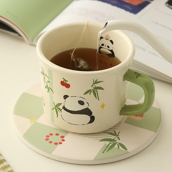 Ceramic Coffee Mug Coffee Cup Tea Cup with Handle 400ML/13.5OZ, Adorable Cartoon Panda Design, Novelty Gift (Panda with Cherry)