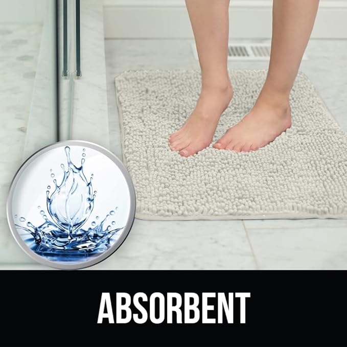 KANGAROO Bathroom Rugs, Chenille Soft Absorbent Bath Rug, Shaggy Shower Mat, Quick Dry Machine Wash Bathmat, Plush Carpet Mats for Tub, Bathtub and Room Home Decor Accessories, 30x20, Cream