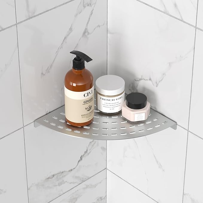 Corner Shower Shelves 304 Stainless Steel Brushed Nickel Shower Corner Shelf 8in Shower Shelves Drilling Installation Strong Load-Bearing Capacity