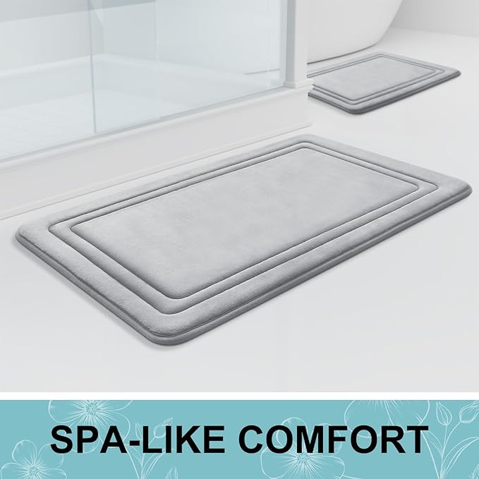 Grandaily Memory Foam Bath Mat Rug 36x24, Ultra Soft, Non-Slip and Absorbent Bathroom Rugs, Machine Wash Dry, Comfortable Bath Carpet for Bathroom Floor, Tub and Shower, Grey