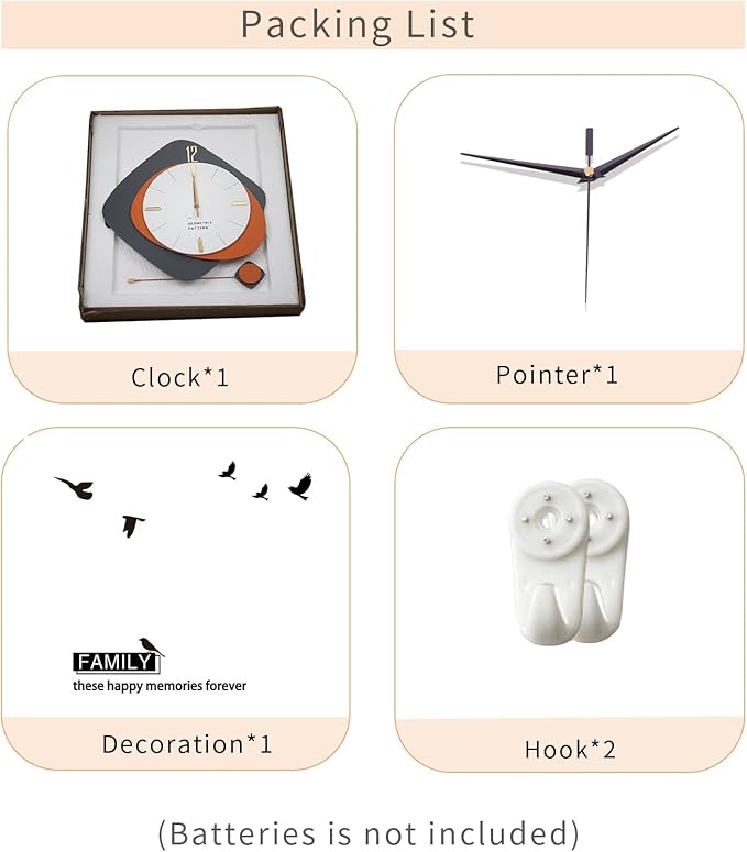 FLEBLE Modern Large Wall Clocks for Living Room Decor Wood Silent Decoration Wall Clock Pendulum Battery Operated Non-Ticking for Kitchen Bedroom Office Home 16 inch Clock Wall Decor for Indoor House