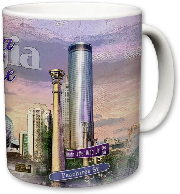Sweet Gisele | City of Atlanta Mug | Ceramic Coffee Cup | Downtown Skyline | Atlanta Loves Me Phrase | Georgia Print Fade | Vivid Colorful Detailing | Great Novelty Gift | 11 Fl. Oz