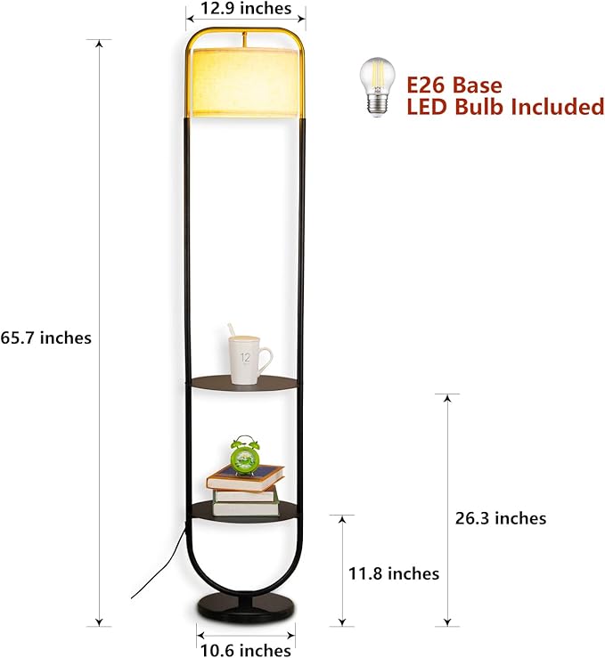 beaysyty Modern Elegant with Double Tray Floor Lamp for Office Cafe Den Living Room Bedroom,Foot Switch and Black Finish,Beige Cloth Lampshade Arc Floor Lamp