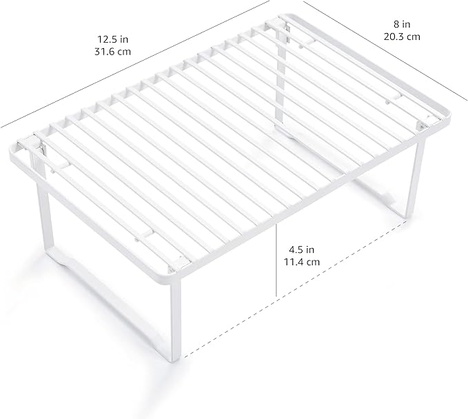 Amazon Basics Stackable Metal Kitchen Storage Shelves for Dishes, 12.5" L x 8" D x 4.5" H, Set of 2, White