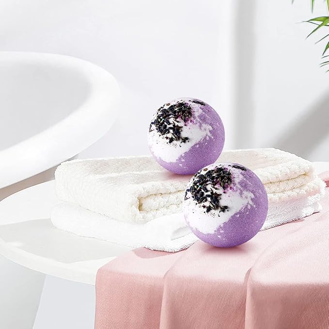 Dried Flower Bath Bombs Salt Balls,4 Pack Gift Set,Lavender Extract Essential Oils,Moisturizing Dry Skin,Fizzy Spa,Relaxation,Self Care,Relaxing,Bubble Bath Bomb Gifts Idea for Men Women