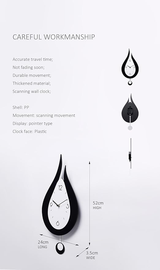 Water Drop Clock Modern Wall Clock Black Wall Clock White Teardrop Design Clock(Water Drop-2)
