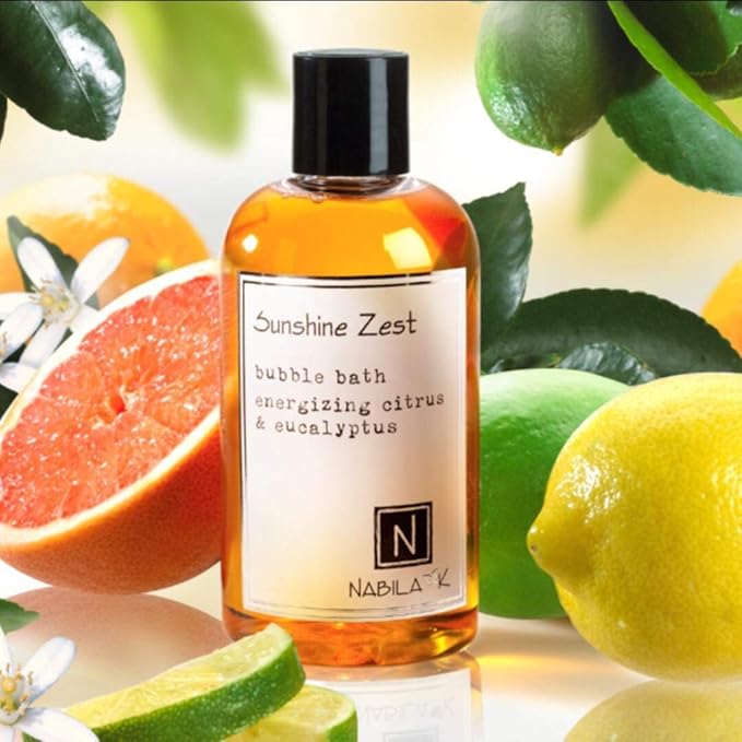 Sunshine Zest Bubble Bath with Citrus & Eucalyptus Scent by Nabila K - Essential Oils with Natural Ingredients for Sensitive Skin, Tear-Free, Gentle, Moisturizing - Luxury for Women & Men, 16 oz