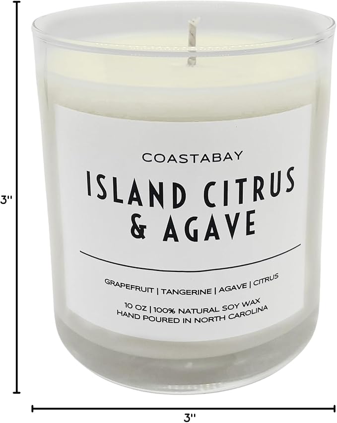Island Citrus & Agave Soy Candle | Luxury Tropical Citrus Scent, Long Lasting Natural Soy Wax, Hand Poured Aromatherapy Candle - 10oz