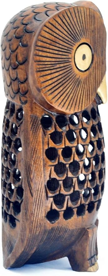Owl Statue Decor, Big 6 Inch Wooden Figurines for Home Decor Accents, Living Room Bedroom Office Decoration, Hand Carved Statue
