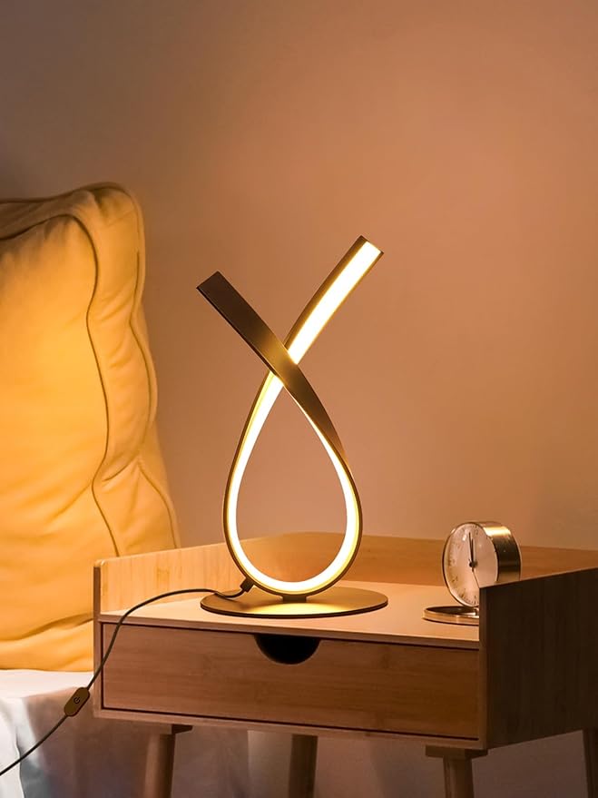 NUÜR Modern Table Lamp, Stepless Dimmable LED Spiral Lamp for Living Room, Contemporary Nightstand Lamp, Black Bedside Table Lamp for Bedroom, Home, Office