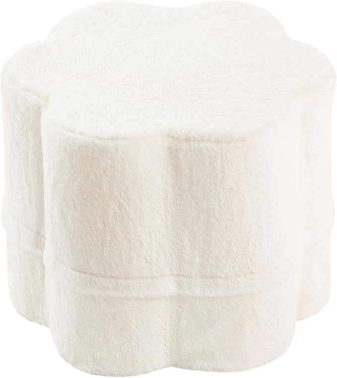 Tiita Floral Pouf Ottoman, Foot Stools Ottoman with Foam Chunk Filling, Puff Foot Rest for Couch, Living Room, Kids Room, Cream