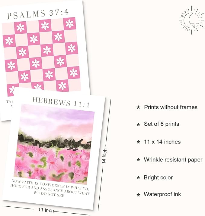 Habseligkeit Unframed Pink Gradient Room Decor, Pink Flower Wall Art Prints, Posters for Girls Dorm Aesthtic, Danish Pastel Wall Decor 11x14in, Set of 6