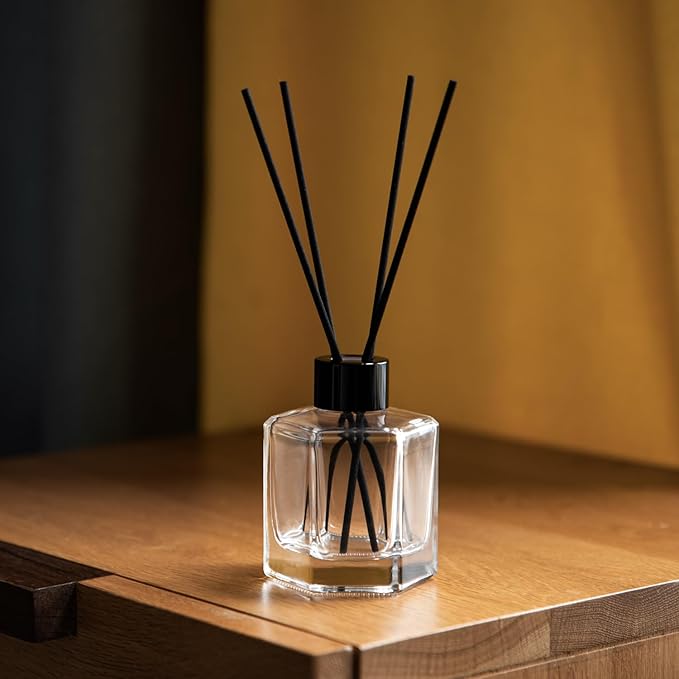 4PCS Glass Reed Diffuser Bottle Empty Diffuser Jars with Black Caps and Sticks Set 100ML 3.52Ounce Fragrance Accessories Use for DIY Essential Oils Home Fragrance