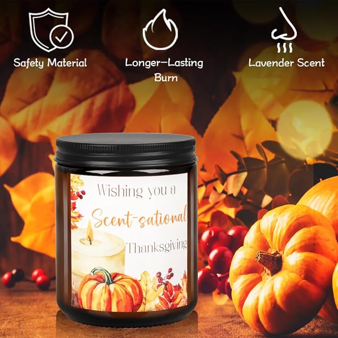 Fall Thanksgiving Pumpkin Maple Leaf Candle - Lavender Scent Soy Wax for Home, Autumn Festival Gift - Bathroom, Kitchen, Bedroom