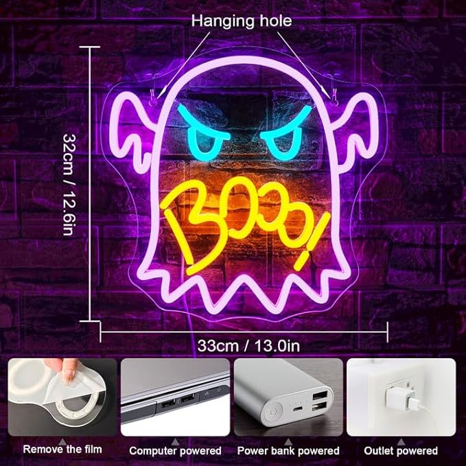 NOSUN Halloween Neon Sign Boo Neon Sign Halloween Gifts Purple Halloween Neon Light Sign for Bedroom Bar Party Club Neon Light Sign Halloween Neon Light Halloween Gifts for Kids/Adults