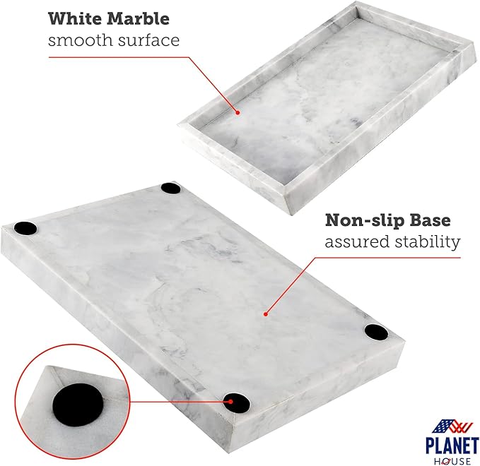Planet House Marble Tray - 12"x8" Bathroom Counter Storage - Black and White Marble Tray
